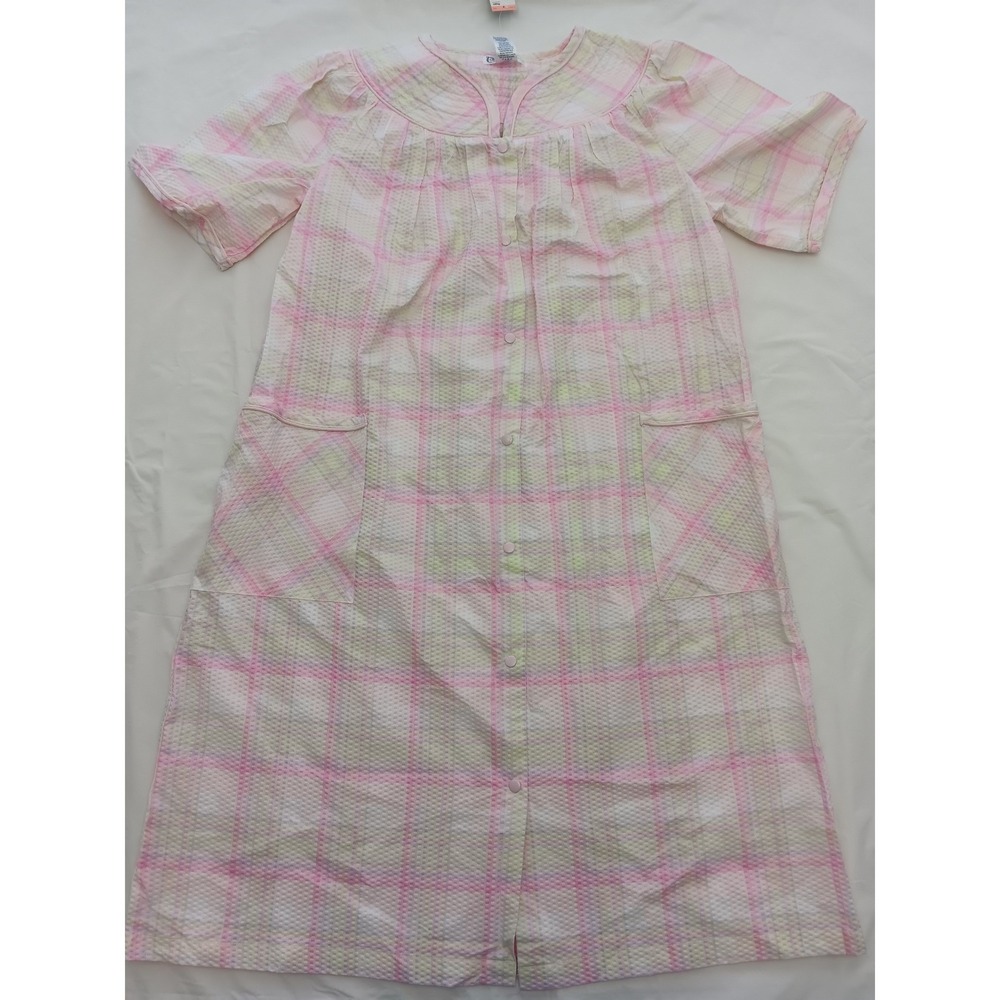 Classic Elements Pink Plaid Snap Front Duster Robe Size Medium M New with Tags